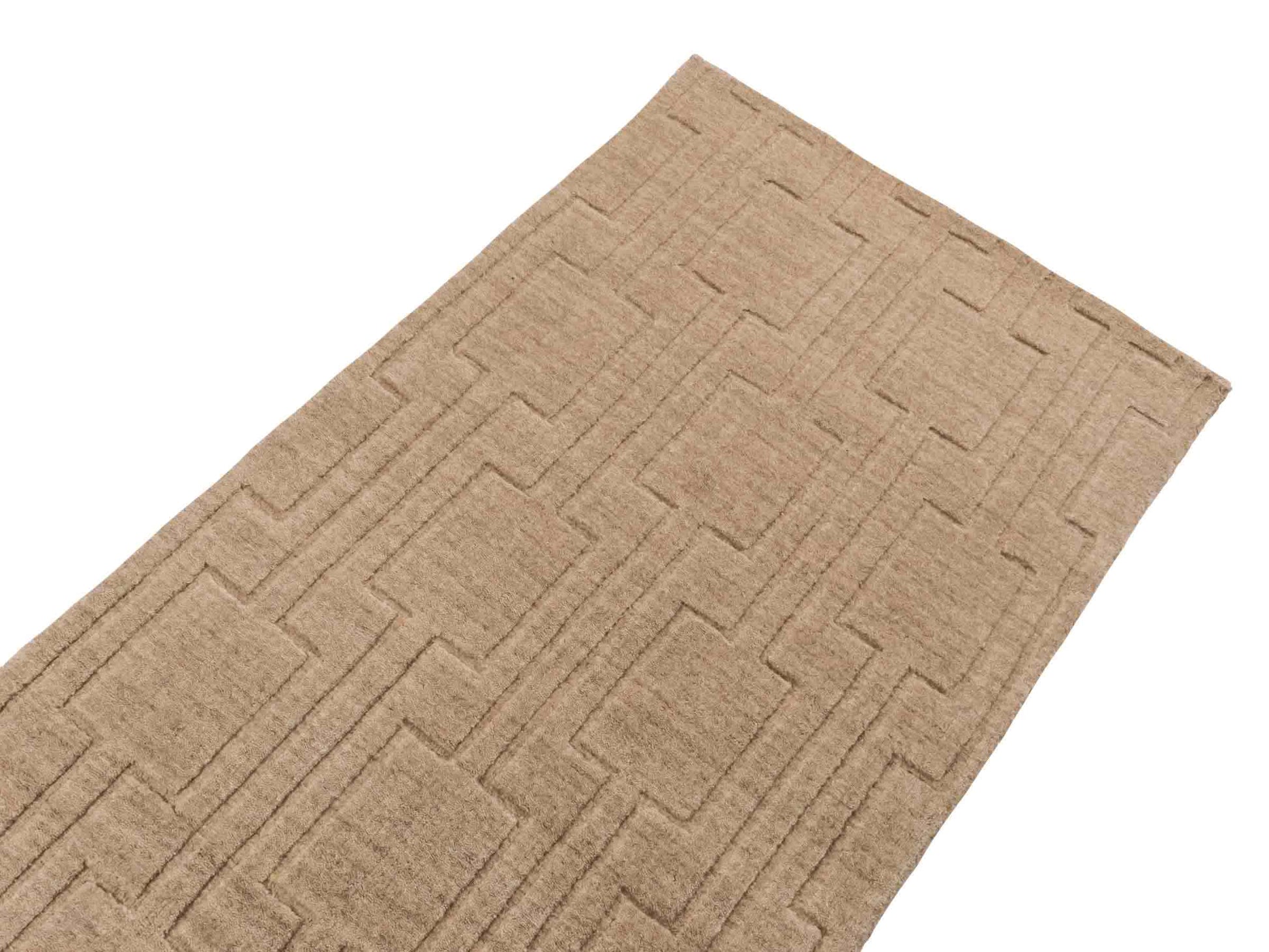 Moderner, Handloom Lori Orientteppich von Khademi aus Wolle, beige. Geometrisches Design. Produziert in Indien. Größe: 149x82cm. Teppichnummer: KB4-1521. Verkauf durch Jupiter Intl.