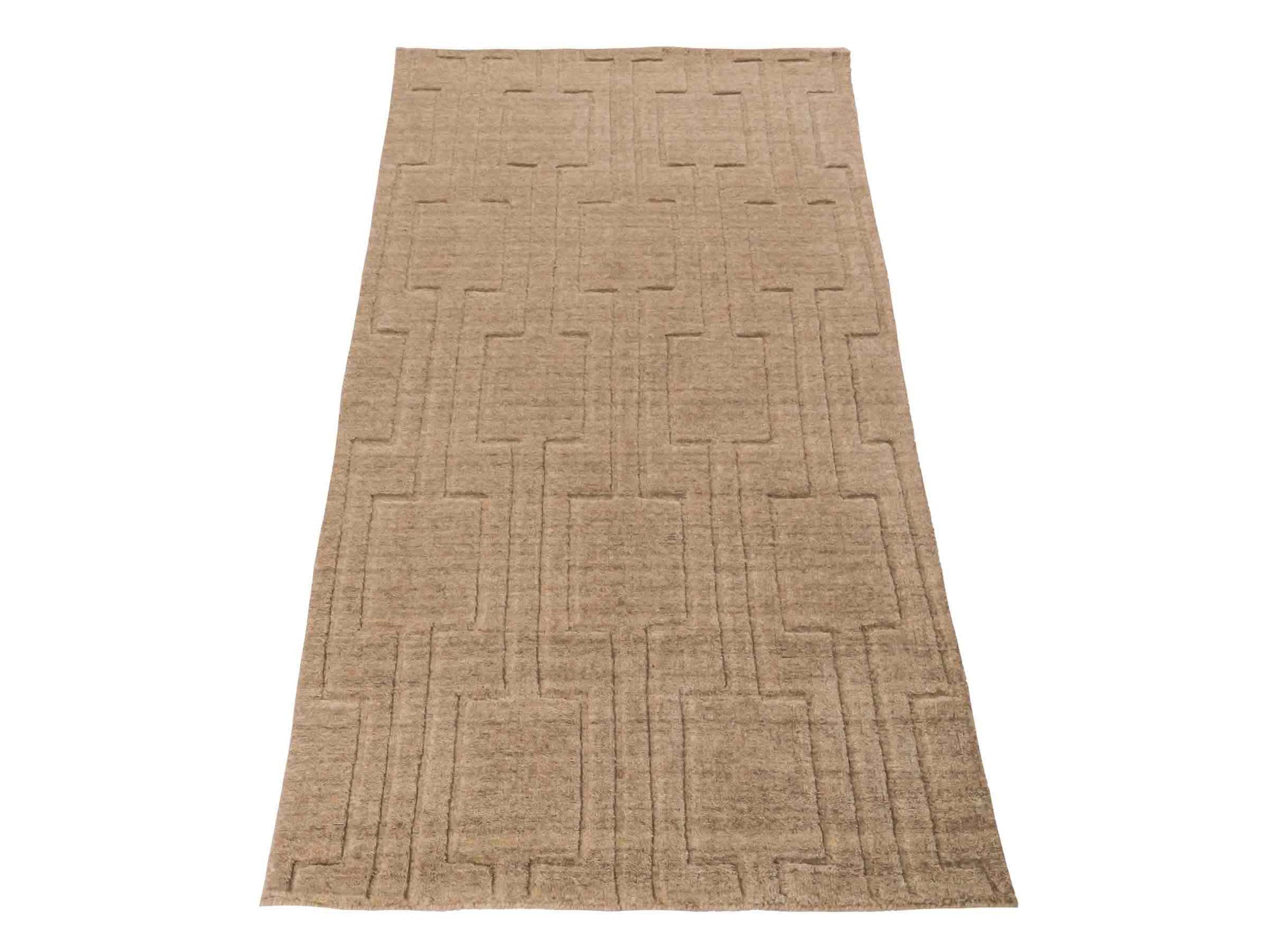 Moderner, Handloom Lori Orientteppich von Khademi aus Wolle, beige. Geometrisches Design. Produziert in Indien. Größe: 149x82cm. Teppichnummer: KB4-1521. Verkauf durch Jupiter Intl.