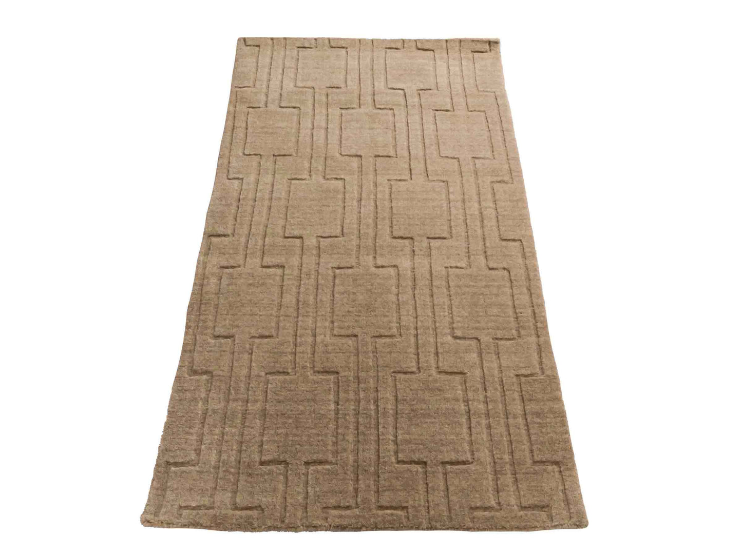 Moderner, Handloom Lori Orientteppich von Khademi aus Wolle, beige. Geometrisches Design. Produziert in Indien. Größe: 149x82cm. Teppichnummer: KB4-1521. Verkauf durch Jupiter Intl.