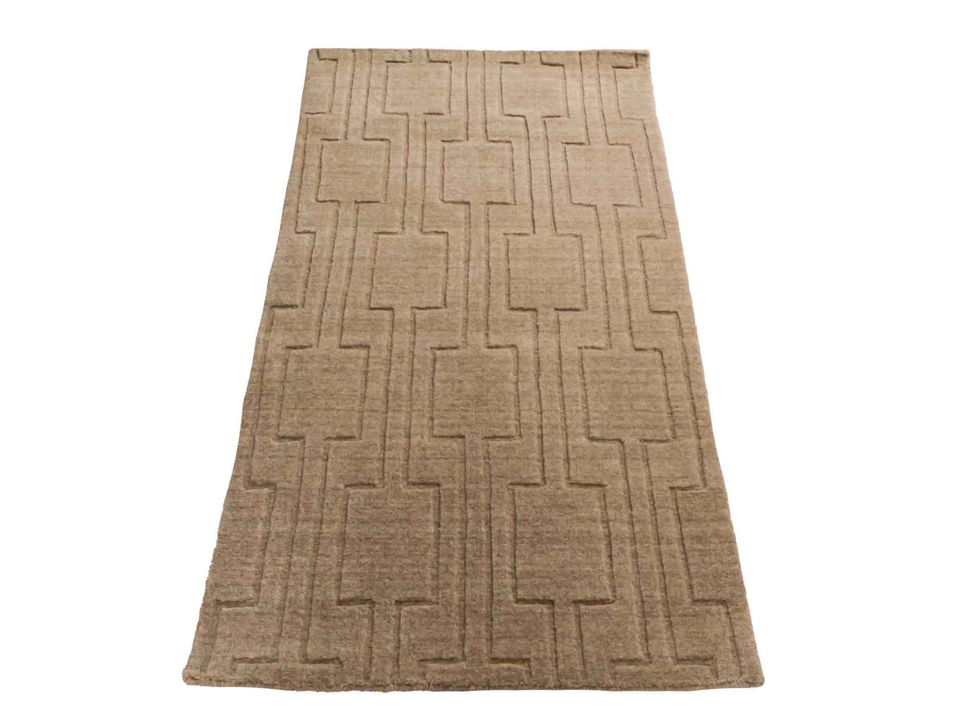 Moderner, Handloom Lori Orientteppich von Khademi aus Wolle, beige. Geometrisches Design. Produziert in Indien. Größe: 149x82cm. Teppichnummer: KB4-1521. Verkauf durch Jupiter Intl.