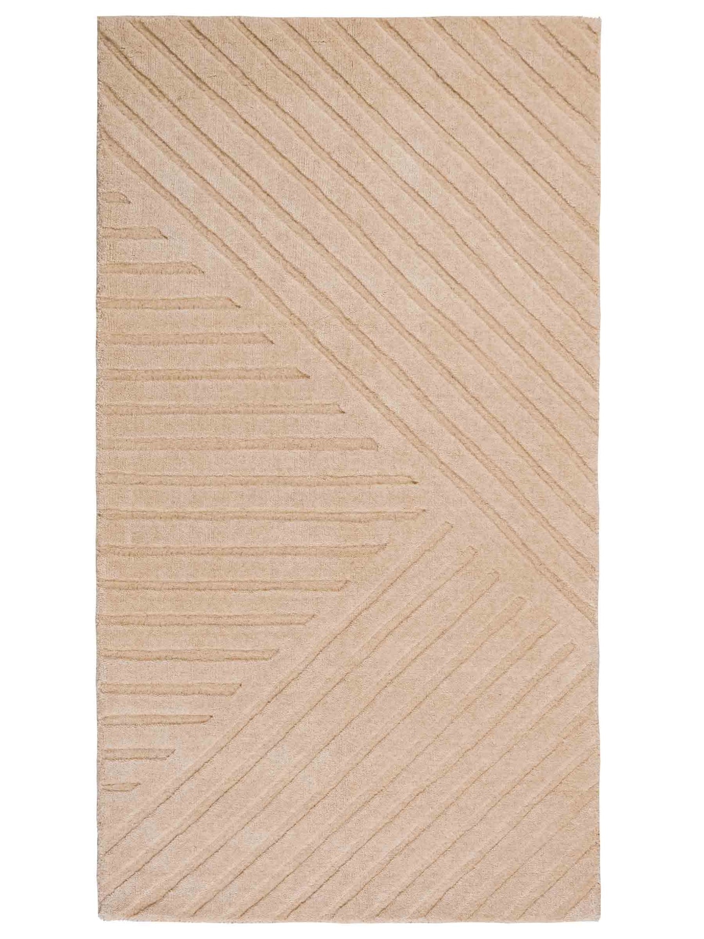 Moderner, Handloom Lori Orientteppich von Khademi aus Wolle, beige. Geometrisches Design. Produziert in Indien. Größe: 151x83cm. Teppichnummer: KB4-1527. Verkauf durch Jupiter Intl.