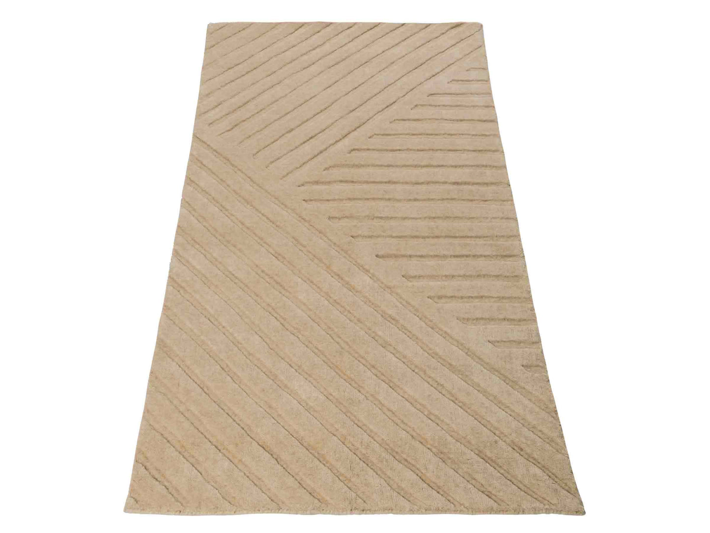 Moderner, Handloom Lori Orientteppich von Khademi aus Wolle, beige. Geometrisches Design. Produziert in Indien. Größe: 151x83cm. Teppichnummer: KB4-1527. Verkauf durch Jupiter Intl.