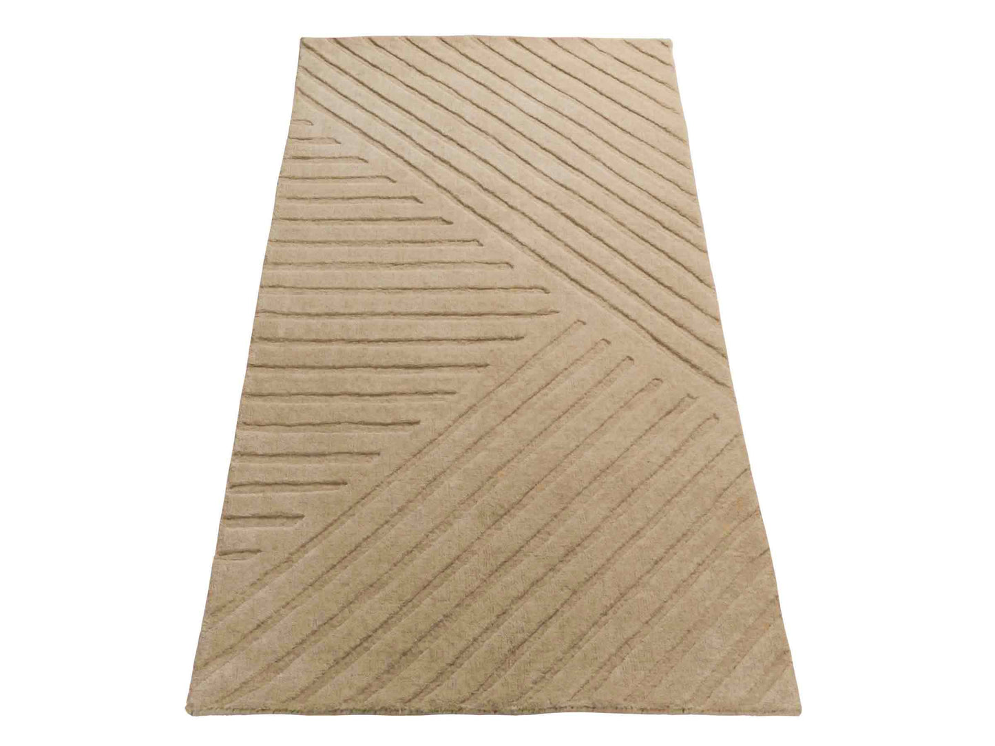 Moderner, Handloom Lori Orientteppich von Khademi aus Wolle, beige. Geometrisches Design. Produziert in Indien. Größe: 151x83cm. Teppichnummer: KB4-1527. Verkauf durch Jupiter Intl.