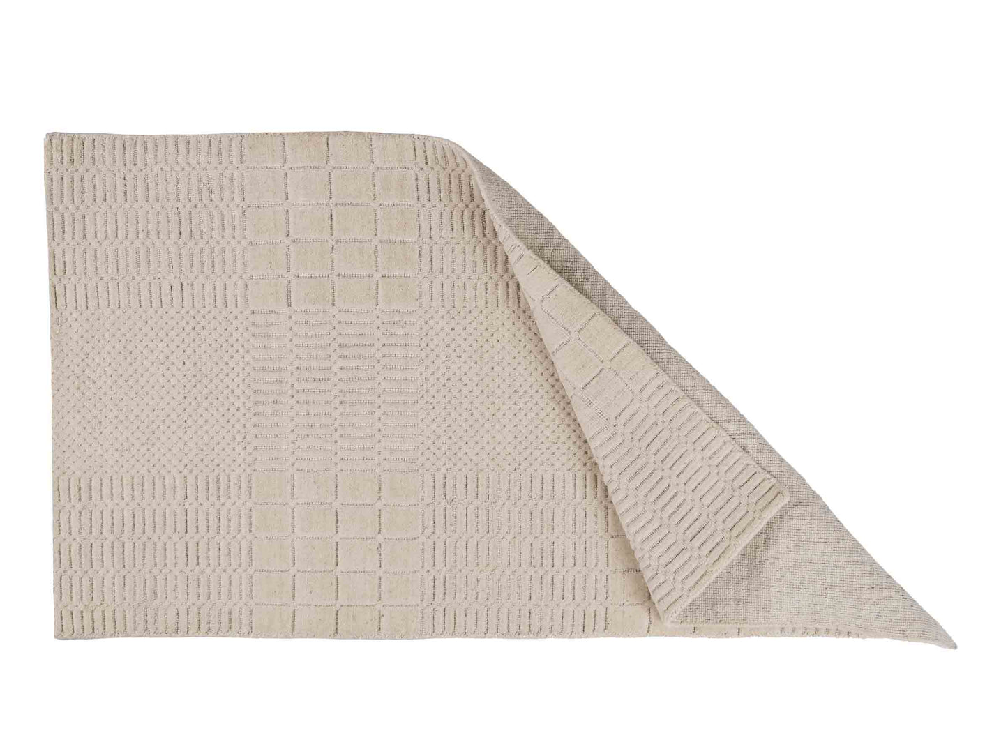 Moderner, Handloom Lori Orientteppich von Khademi aus Wolle, cremeweiß. Geometrisches Design. Produziert in Indien. Größe: 152x83cm. Teppichnummer: KB4-1523. Verkauf durch Jupiter Intl.