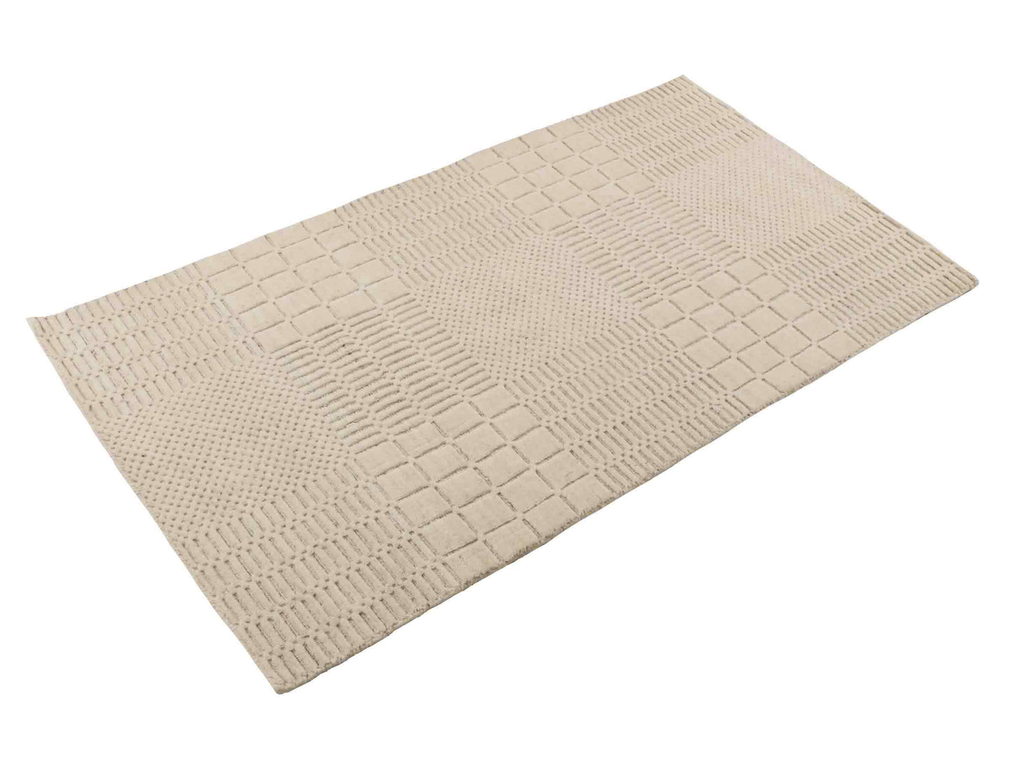 Moderner, Handloom Lori Orientteppich von Khademi aus Wolle, cremeweiß. Geometrisches Design. Produziert in Indien. Größe: 152x83cm. Teppichnummer: KB4-1523. Verkauf durch Jupiter Intl.