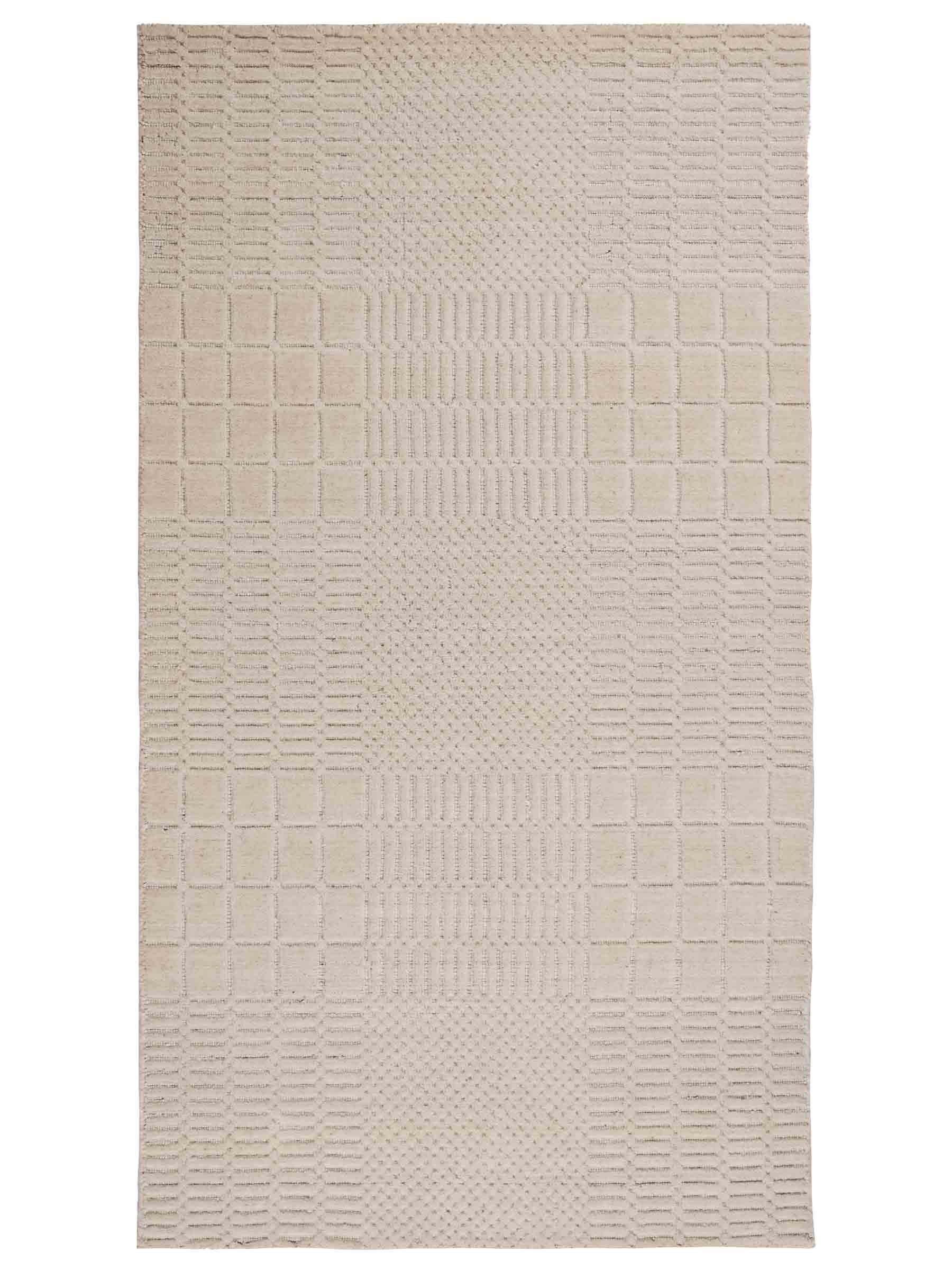 Moderner, Handloom Lori Orientteppich von Khademi aus Wolle, cremeweiß. Geometrisches Design. Produziert in Indien. Größe: 153x83cm. Teppichnummer: KB4-1528. Verkauf durch Jupiter Intl.