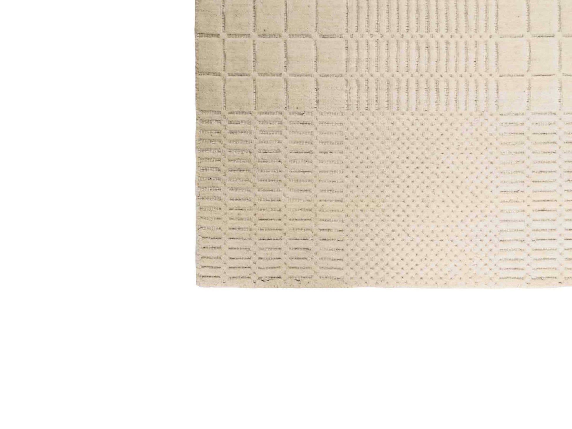 Moderner, Handloom Lori Orientteppich von Khademi aus Wolle, cremeweiß. Geometrisches Design. Produziert in Indien. Größe: 153x83cm. Teppichnummer: KB4-1528. Verkauf durch Jupiter Intl.