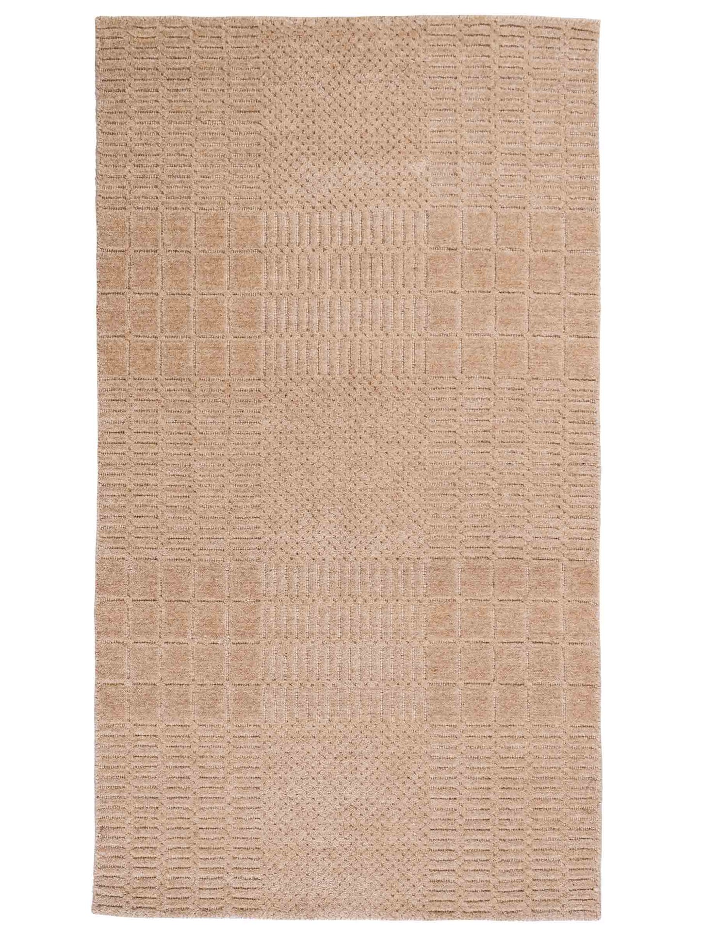 Moderner, Handloom Lori Orientteppich von Khademi aus Wolle, beige. Geometrisches Design. Produziert in Indien. Größe: 154x83cm. Teppichnummer: KB4-1531. Verkauf durch Jupiter Intl.