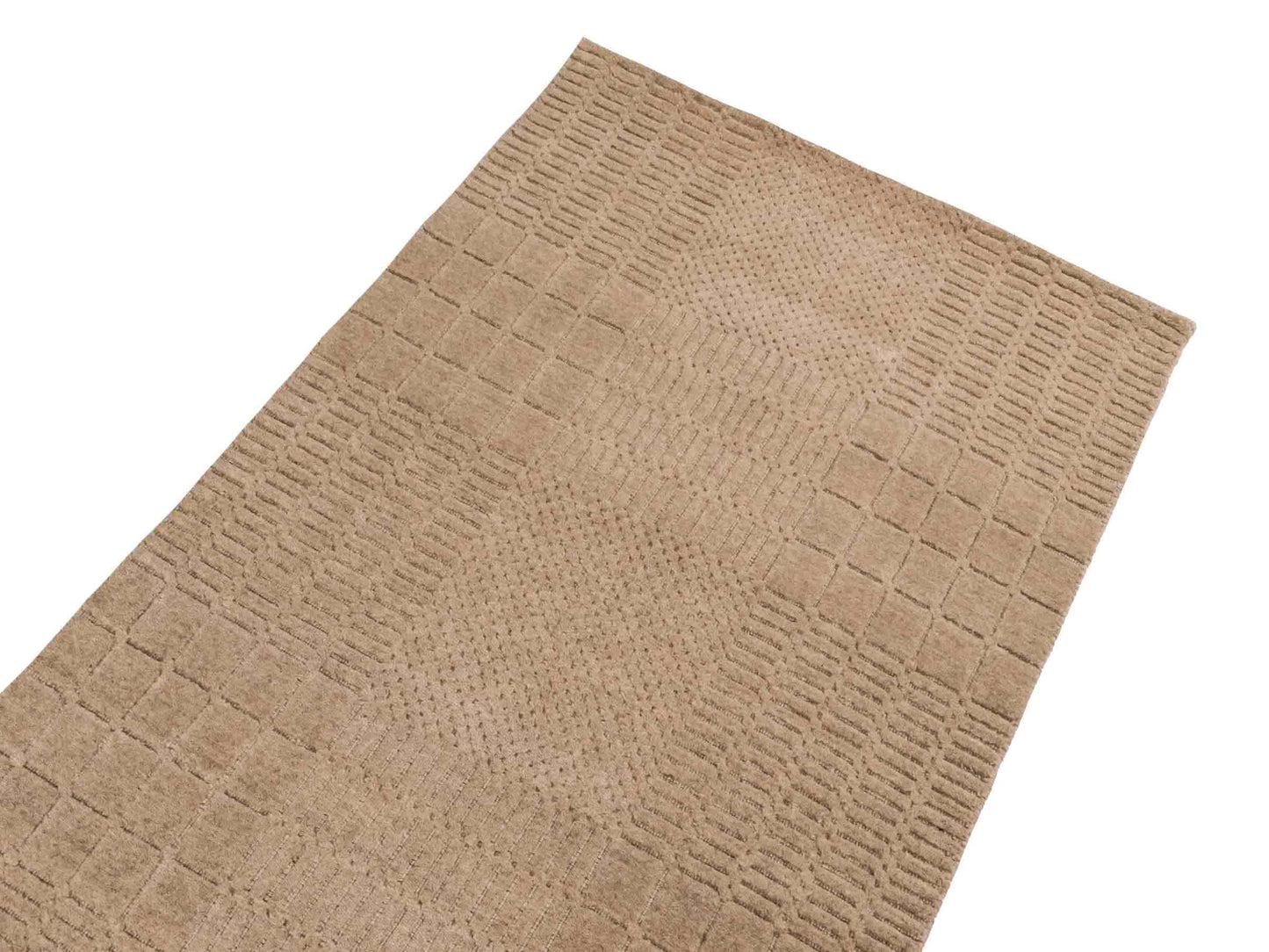 Moderner, Handloom Lori Orientteppich von Khademi aus Wolle, beige. Geometrisches Design. Produziert in Indien. Größe: 154x83cm. Teppichnummer: KB4-1531. Verkauf durch Jupiter Intl.