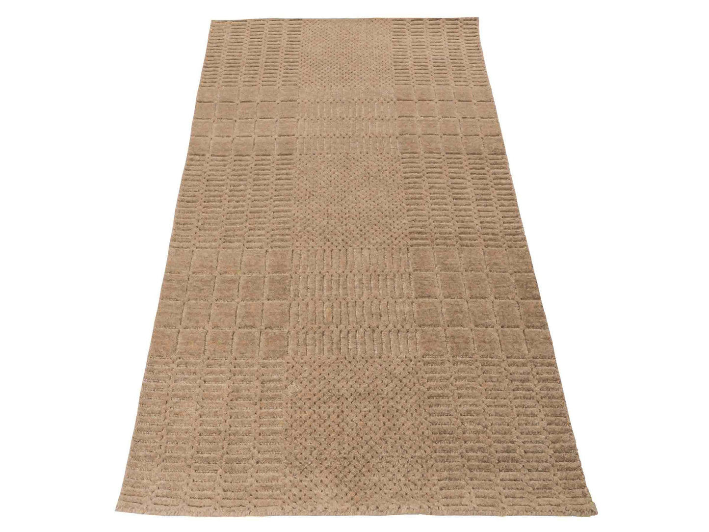 Moderner, Handloom Lori Orientteppich von Khademi aus Wolle, beige. Geometrisches Design. Produziert in Indien. Größe: 154x83cm. Teppichnummer: KB4-1531. Verkauf durch Jupiter Intl.