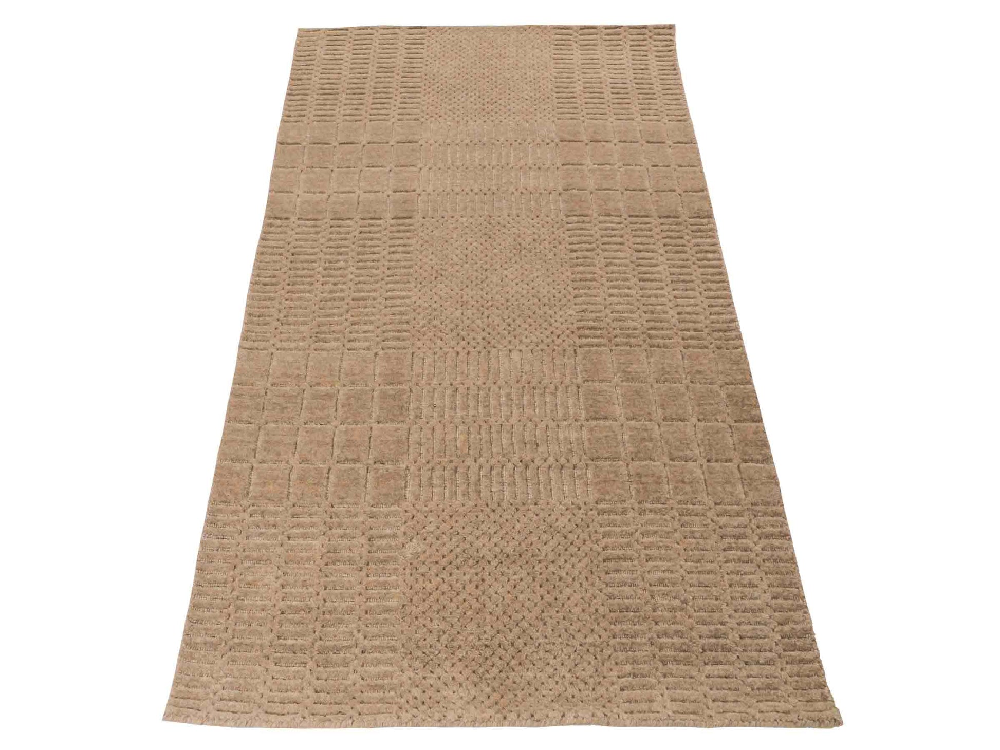 Moderner, Handloom Lori Orientteppich von Khademi aus Wolle, beige. Geometrisches Design. Produziert in Indien. Größe: 154x83cm. Teppichnummer: KB4-1531. Verkauf durch Jupiter Intl.