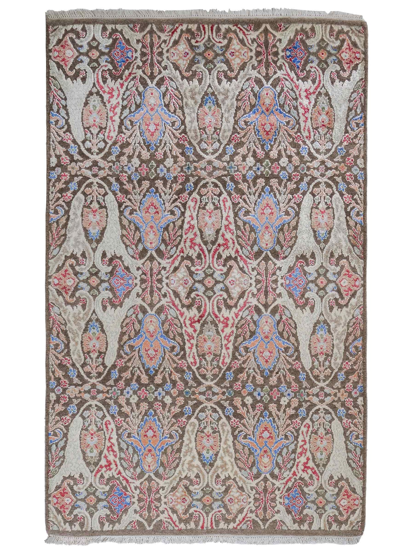Handgeknüpfter Designer Oushak Orientteppich von Khademi aus Wolle mit Viskose, grün, mehrfarbig. Modernes Vintage-Design. Von Hand geknüpft in Indien. Größe: 177x121cm. Teppichnummer: KB4-1629. Verkauf durch Jupiter Intl.