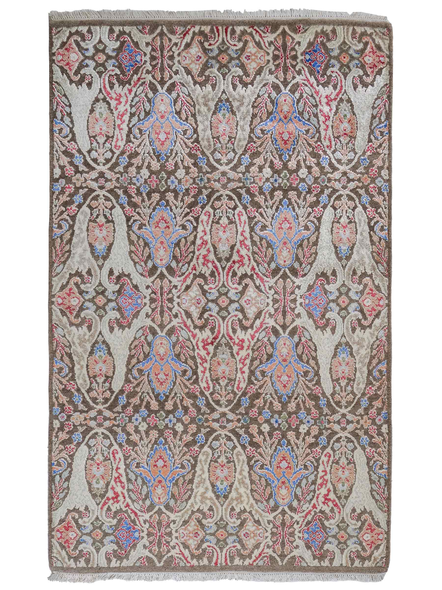 Handgeknüpfter Designer Oushak Orientteppich von Khademi aus Wolle mit Viskose, grün, mehrfarbig. Modernes Vintage-Design. Von Hand geknüpft in Indien. Größe: 177x121cm. Teppichnummer: KB4-1629. Verkauf durch Jupiter Intl.