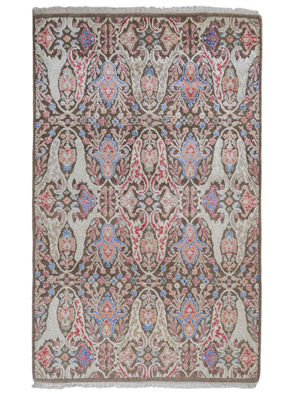 Handgeknüpfter Designer Oushak Orientteppich von Khademi aus Wolle mit Viskose, grün, mehrfarbig. Modernes Vintage-Design. Von Hand geknüpft in Indien. Größe: 177x121cm. Teppichnummer: KB4-1629. Verkauf durch Jupiter Intl.