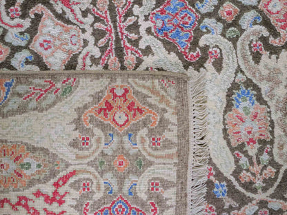 Handgeknüpfter Designer Oushak Orientteppich von Khademi aus Wolle mit Viskose, grün, mehrfarbig. Modernes Vintage-Design. Von Hand geknüpft in Indien. Größe: 177x121cm. Teppichnummer: KB4-1629. Verkauf durch Jupiter Intl.