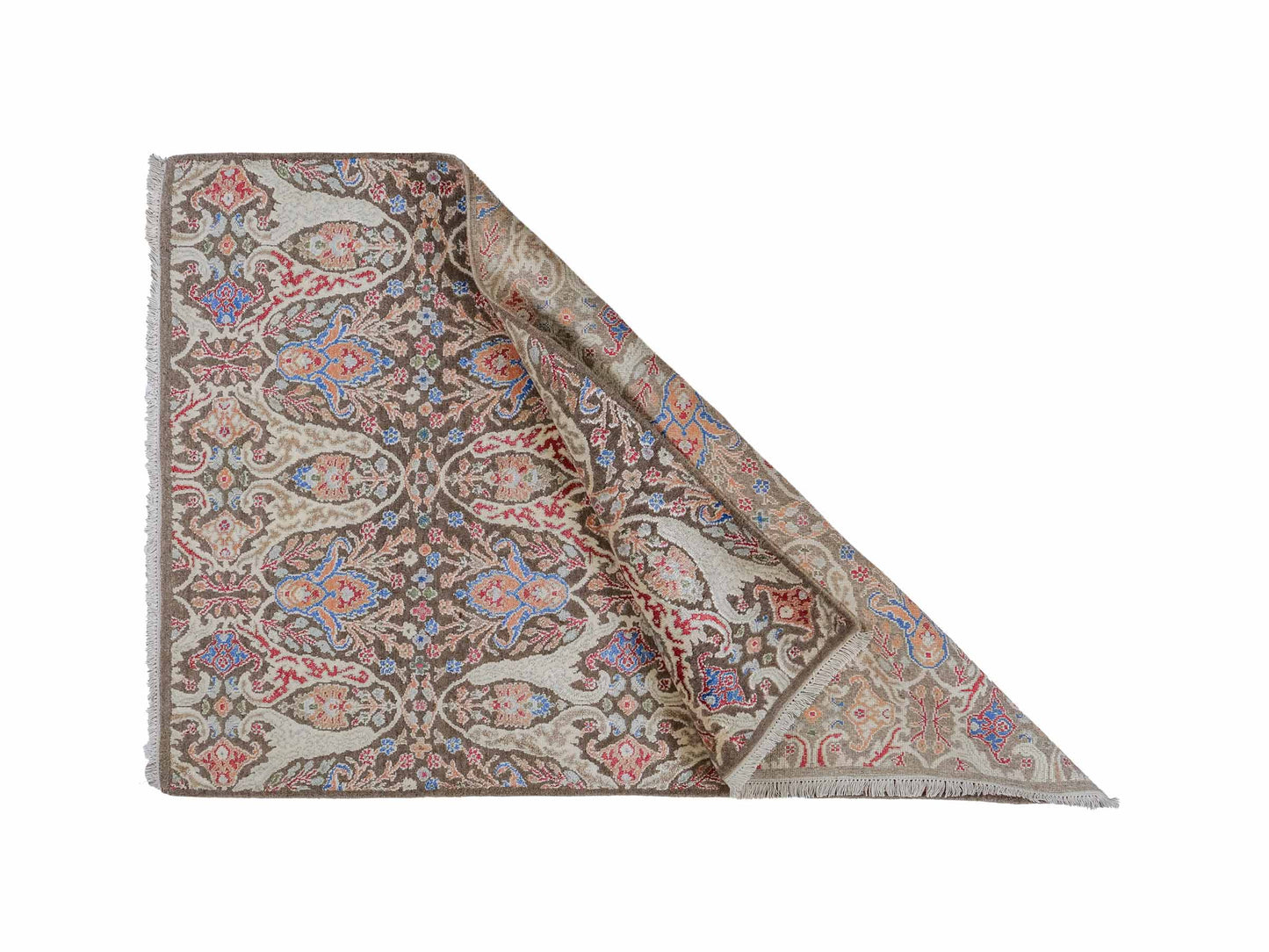 Handgeknüpfter Designer Oushak Orientteppich von Khademi aus Wolle mit Viskose, grün, mehrfarbig. Modernes Vintage-Design. Von Hand geknüpft in Indien. Größe: 177x121cm. Teppichnummer: KB4-1629. Verkauf durch Jupiter Intl.