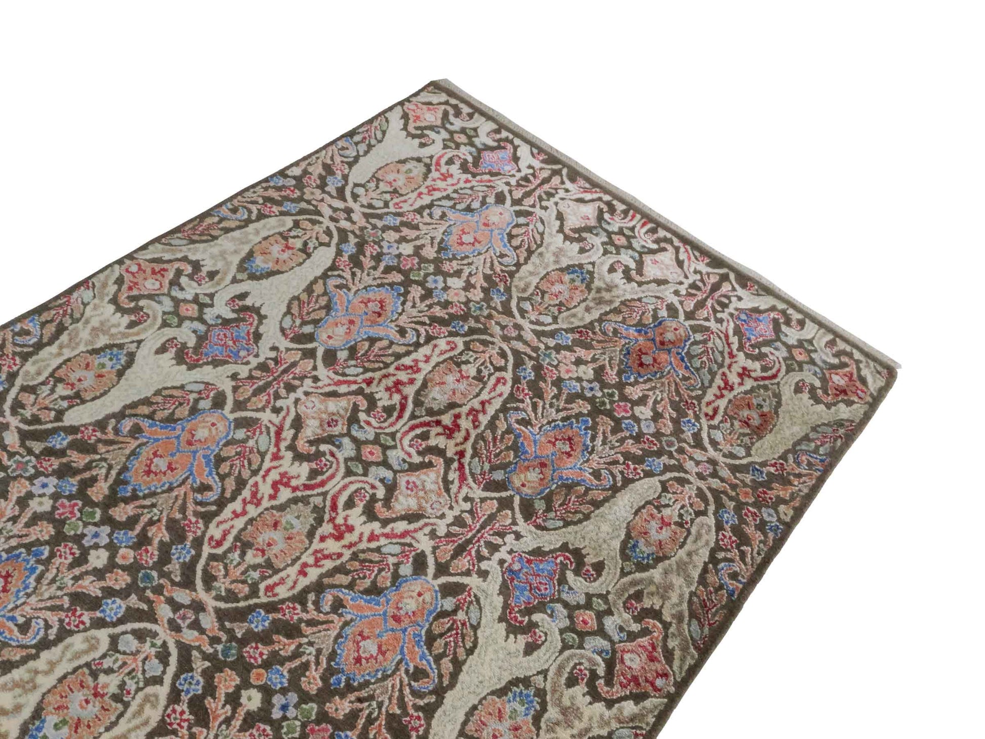 Handgeknüpfter Designer Oushak Orientteppich von Khademi aus Wolle mit Viskose, grün, mehrfarbig. Modernes Vintage-Design. Von Hand geknüpft in Indien. Größe: 177x121cm. Teppichnummer: KB4-1629. Verkauf durch Jupiter Intl.