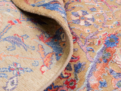 Handgeknüpfter Designer Oushak Orientteppich von Khademi aus Wolle mit Viskose, grün, mehrfarbig. Modernes Vintage-Design. Von Hand geknüpft in Indien. Größe: 196x142cm. Teppichnummer: KB4-1626. Verkauf durch Jupiter Intl.