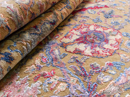 Handgeknüpfter Designer Oushak Orientteppich von Khademi aus Wolle mit Viskose, grün, mehrfarbig. Modernes Vintage-Design. Von Hand geknüpft in Indien. Größe: 196x142cm. Teppichnummer: KB4-1626. Verkauf durch Jupiter Intl.