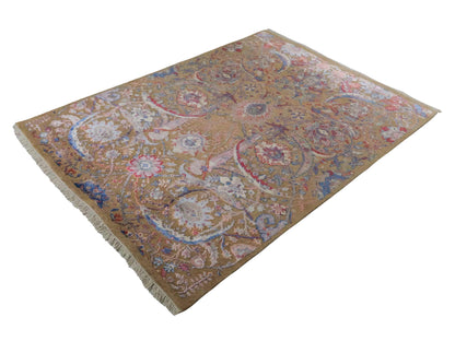 Handgeknüpfter Designer Oushak Orientteppich von Khademi aus Wolle mit Viskose, grün, mehrfarbig. Modernes Vintage-Design. Von Hand geknüpft in Indien. Größe: 196x142cm. Teppichnummer: KB4-1626. Verkauf durch Jupiter Intl.