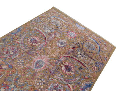 Handgeknüpfter Designer Oushak Orientteppich von Khademi aus Wolle mit Viskose, grün, mehrfarbig. Modernes Vintage-Design. Von Hand geknüpft in Indien. Größe: 196x142cm. Teppichnummer: KB4-1626. Verkauf durch Jupiter Intl.