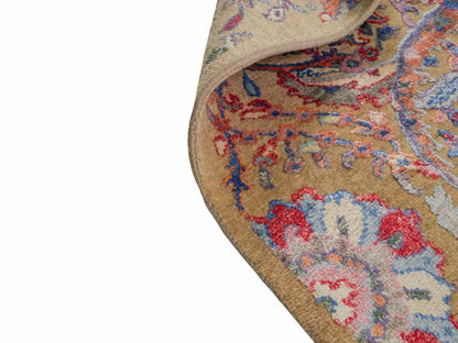 Handgeknüpfter Designer Oushak Orientteppich von Khademi aus Wolle mit Viskose, grün, mehrfarbig. Modernes Vintage-Design. Von Hand geknüpft in Indien. Größe: 196x142cm. Teppichnummer: KB4-1626. Verkauf durch Jupiter Intl.