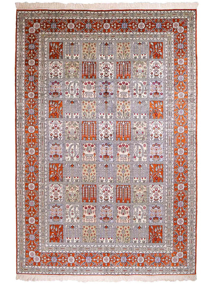 Feiner, handgeknüpfter, chinesischer Orientteppich mit Ghom Design aus Kunstseide, braun, multicolor. 268x181 cm. Verkauf durch Jupiter Intl.