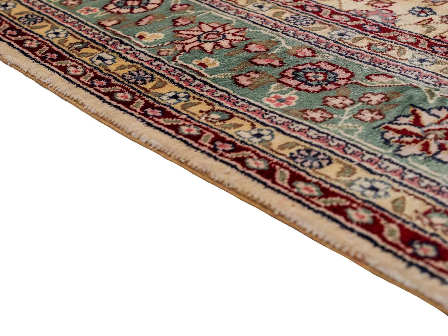 Sehr feiner, handgeknüpfter, chinesischer Hereke Orientteppich aus gesponnener Seide von Khademi, creme, weiß, blau. 190x123 cm. Verkauf durch Jupiter Intl.