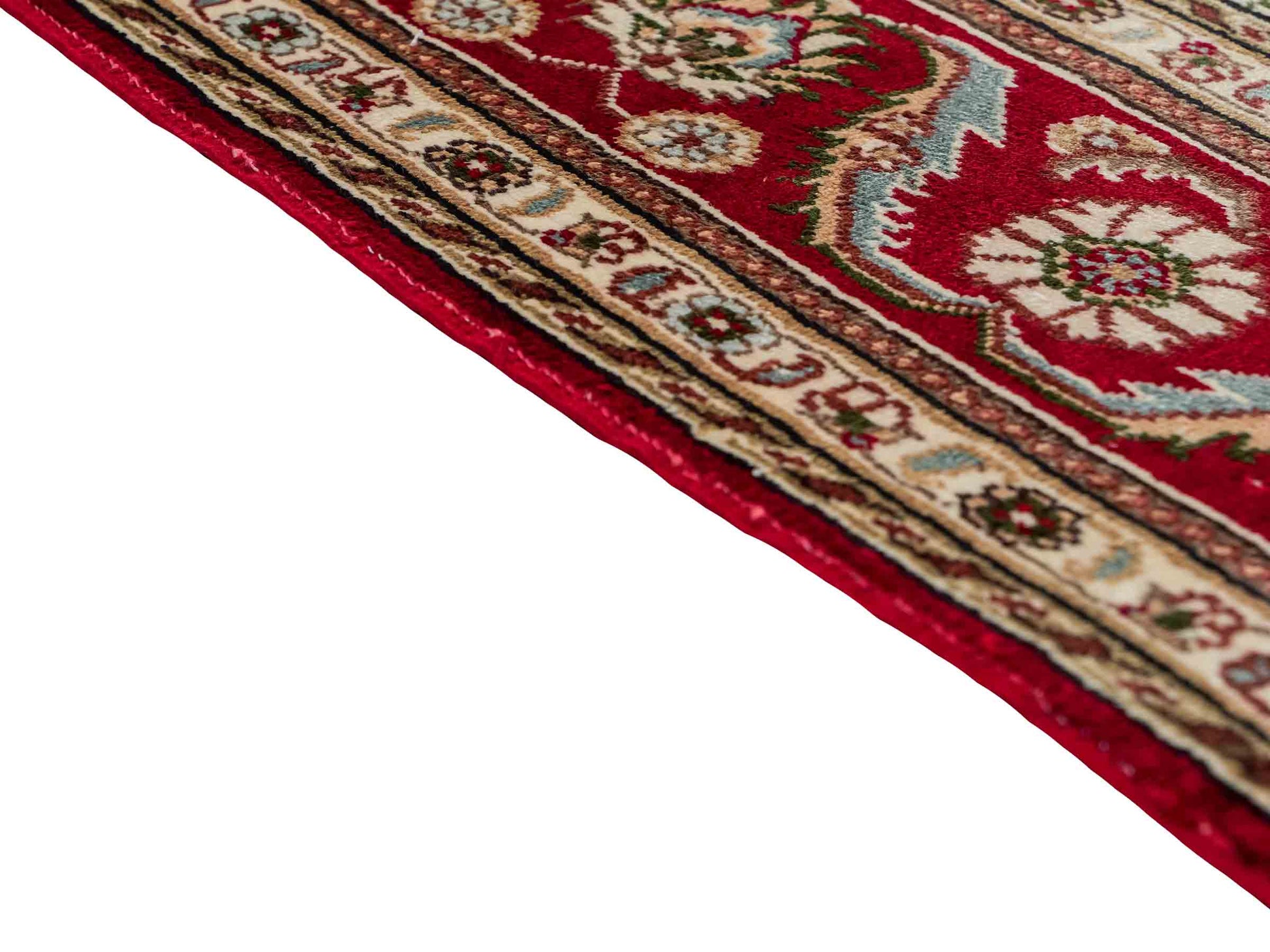 Feiner, handgeknüpfter Art Hereke aus Kunstseide. Ursprung China. Größe: 189 x 120 cm. Hauptfarben: Weiß, Creme, Rot. Vertrieb durch JUPITER Intl.
