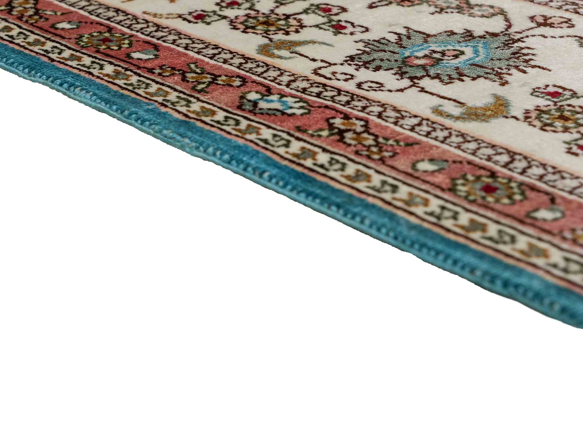 Feiner, handgeknüpfter, chinesischer Orientteppich mit Hereke Design aus Kunstseide, blau, weiß. 263x180 cm. Verkauf durch Jupiter Intl.