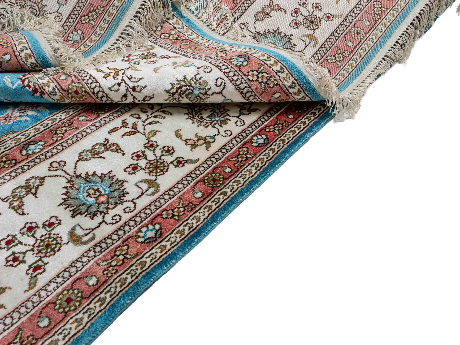 Feiner, handgeknüpfter, chinesischer Orientteppich mit Hereke Design aus Kunstseide, blau, weiß. 263x180 cm. Verkauf durch Jupiter Intl.