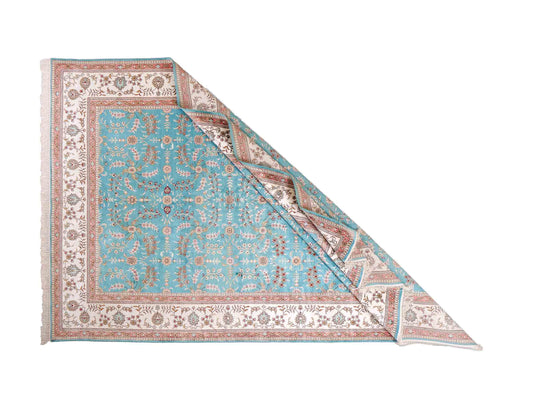 Feiner, handgeknüpfter, chinesischer Orientteppich mit Hereke Design aus Kunstseide, blau, weiß. 263x180 cm. Verkauf durch Jupiter Intl.