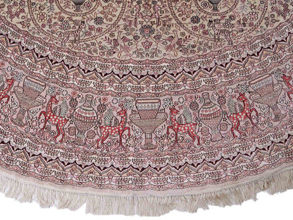 Feiner, handgeknüpfter, runder, chinesischer Orientteppich mit Ghom Design aus Kunstseide, creme, weiß, rosa. 300x300 cm. Verkauf durch Jupiter Intl.