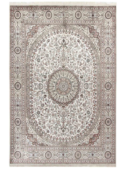 Feiner, handgeknüpfter, chinesischer Orientteppich mit Nain Design aus Kunstseide, creme, weiß. 352x269 cm. Verkauf durch Jupiter Intl.
