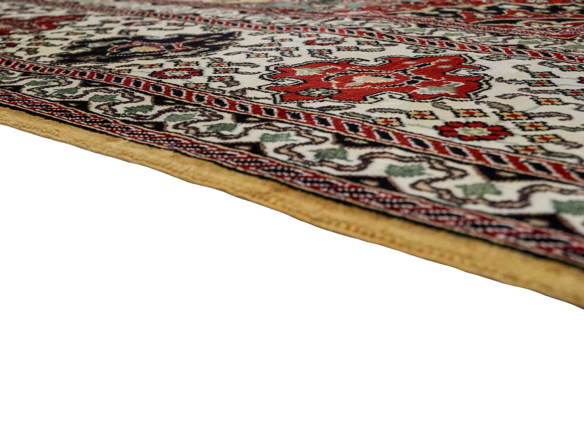 Feiner, handgeknüpfter, chinesischer Orientteppich mit Nain Design aus Kunstseide, gelb, creme, weiß. 373x275 cm. Verkauf durch Jupiter Intl.