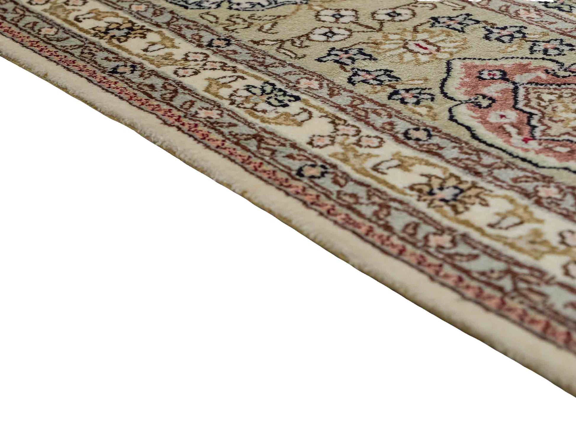 Feiner, handgeknüpfter, chinesischer Nain Orientteppich aus gesponnener Seide mit Nain Design von Khademi, creme, weiß. 267x186 cm. Verkauf durch Jupiter Intl.