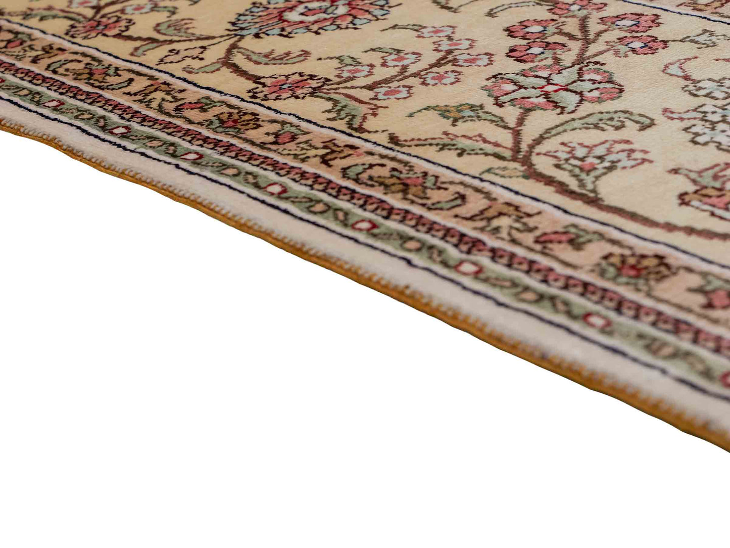 Feiner, handgeknüpfter, chinesischer Nain Orientteppich aus gesponnener Seide mit Medaillon-Design von Khademi, creme, weiß. 278x185 cm. Verkauf durch Jupiter Intl.