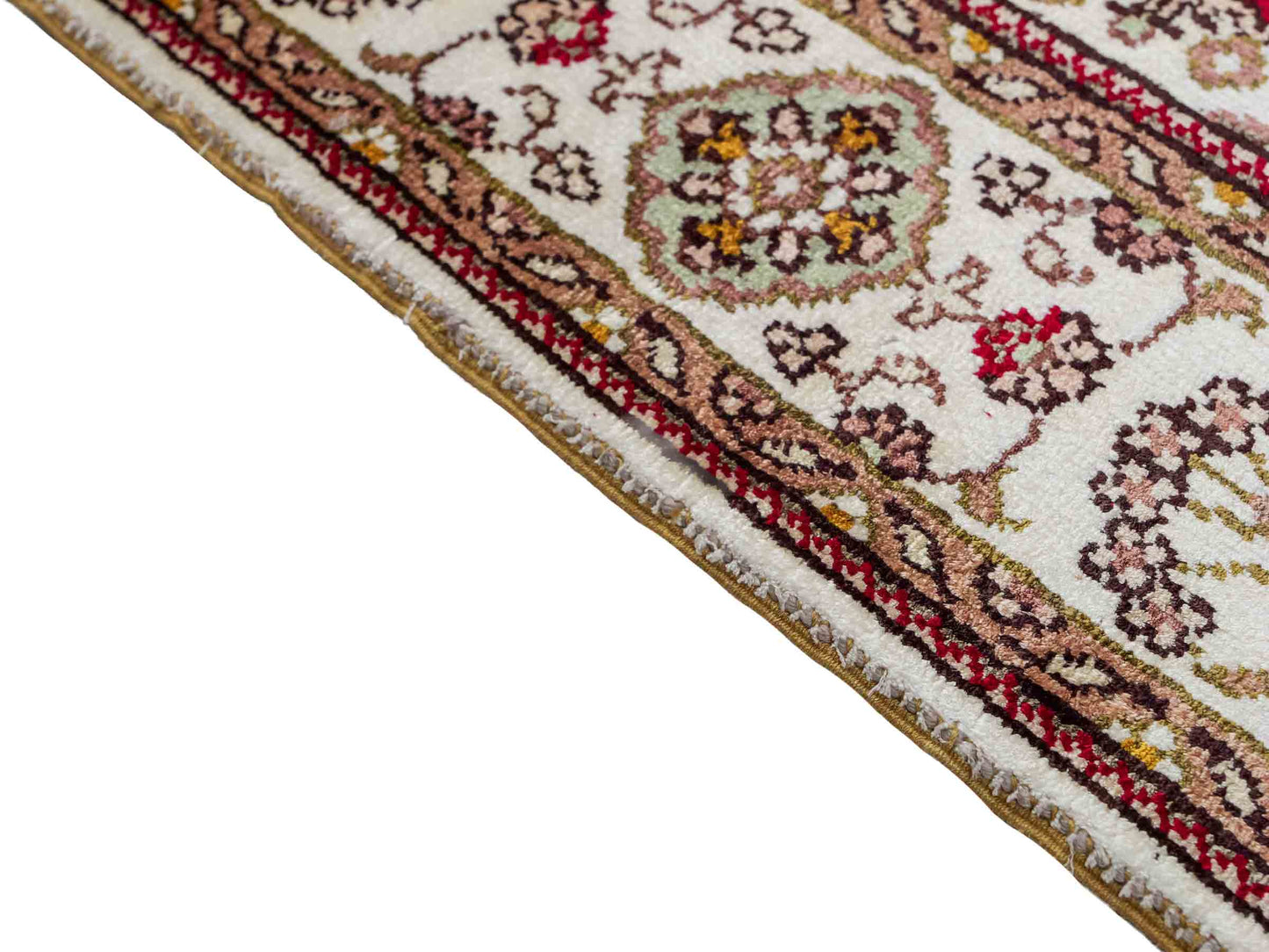 Feiner, handgeknüpfter, chinesischer Orientteppich mit Nain Design aus Kunstseide, rot, creme, weiß. 120x77 cm. Verkauf durch Jupiter Intl.