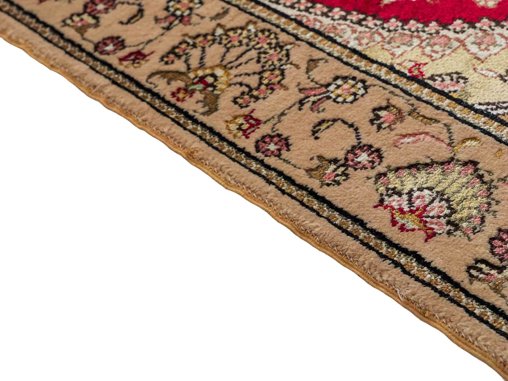Feiner, handgeknüpfter, chinesischer Orientteppich mit Nain Design aus Kunstseide, rot, beige, gold, creme. 121x78 cm. Verkauf durch Jupiter Intl.