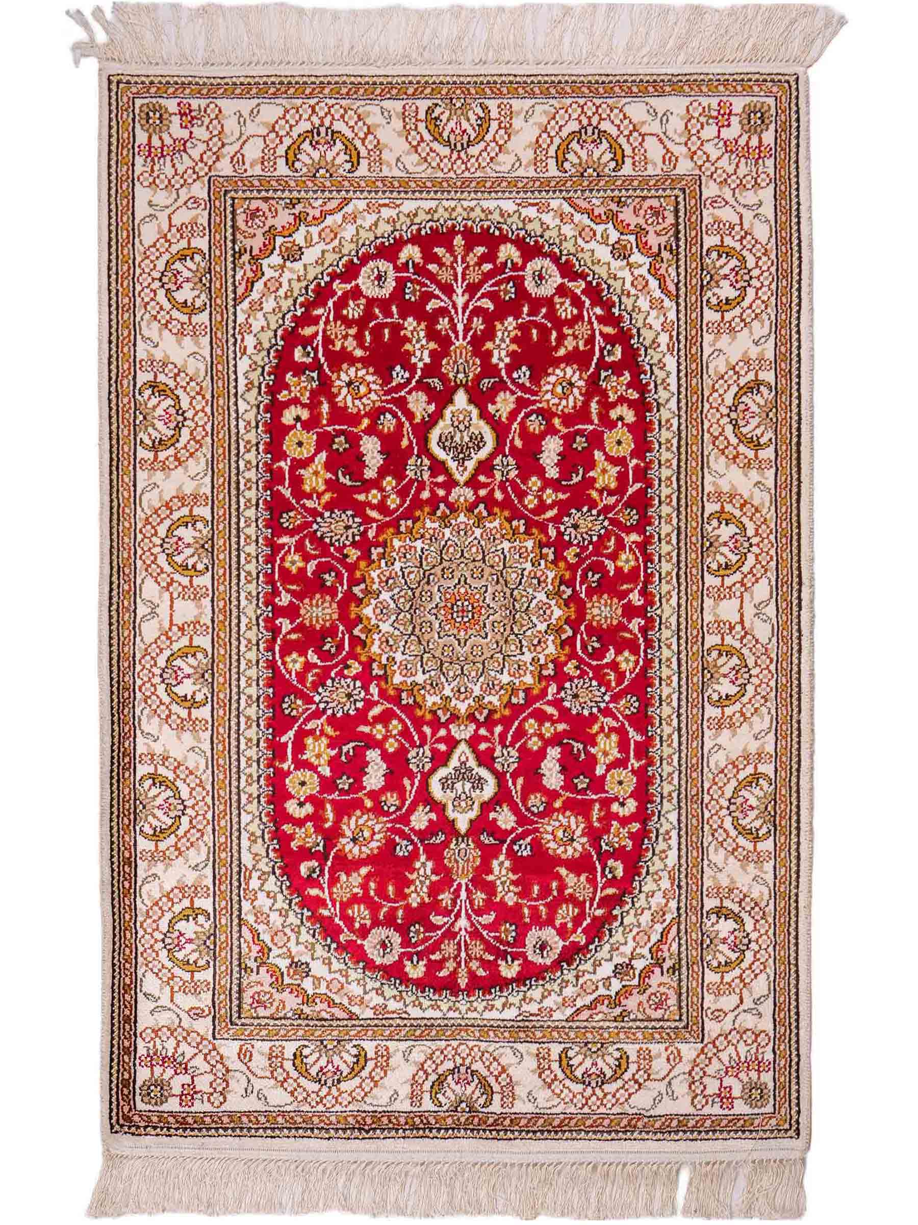 Feiner, handgeknüpfter, chinesischer Orientteppich mit Nain Design aus Kunstseide, rot, weiß, creme. 122x81 cm. Verkauf durch Jupiter Intl.