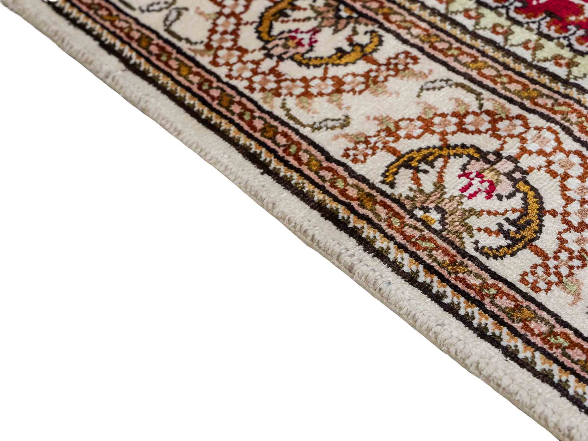 Feiner, handgeknüpfter, chinesischer Orientteppich mit Nain Design aus Kunstseide, rot, weiß, creme. 122x81 cm. Verkauf durch Jupiter Intl.
