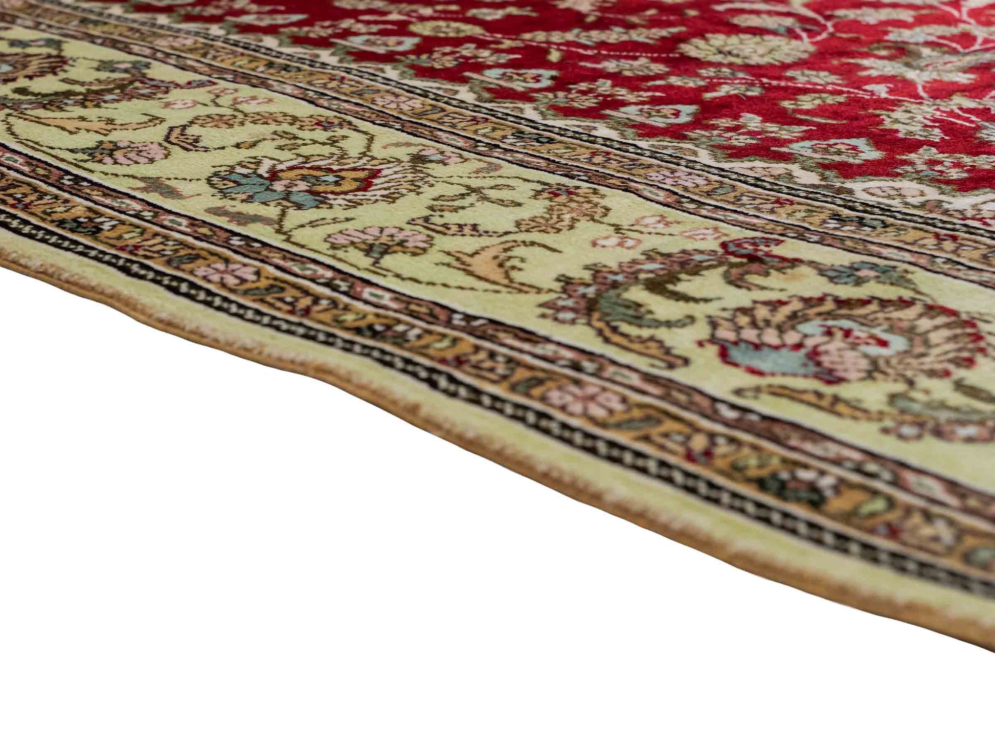 Feiner, handgeknüpfter, chinesischer Orientteppich mit Nain Design aus Kunstseide, rot, creme. 240x153 cm. Verkauf durch Jupiter Intl.