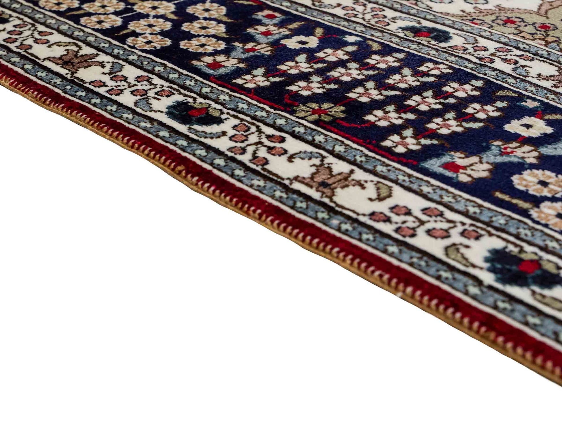 Feiner, handgeknüpfter, chinesischer Orientteppich mit Nain Design aus Kunstseide, rot, blau, creme. 246x152 cm. Verkauf durch Jupiter Intl.