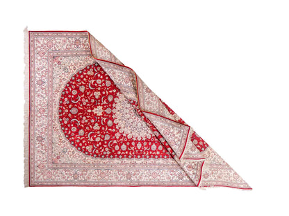 Feiner, handgeknüpfter, chinesischer Orientteppich mit Nain Design aus Kunstseide, rot, weiß, creme. 263x180 cm. Verkauf durch Jupiter Intl.