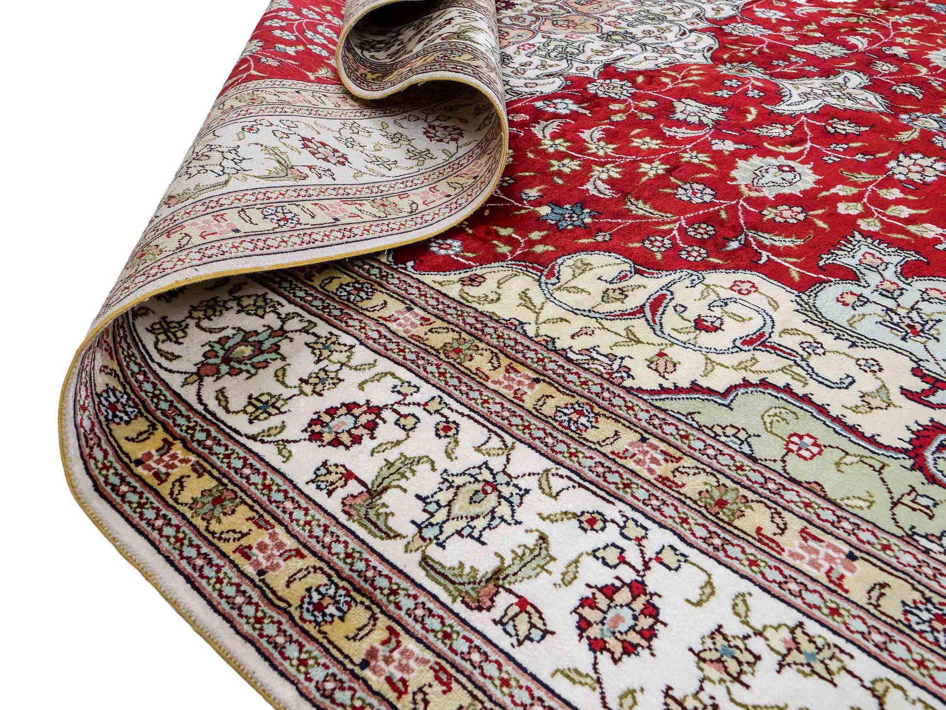 Feiner, handgeknüpfter China Nain Orientteppich aus Kunstseide, rot, weiß. 276x182 cm. Verkauf durch Jupiter Intl.