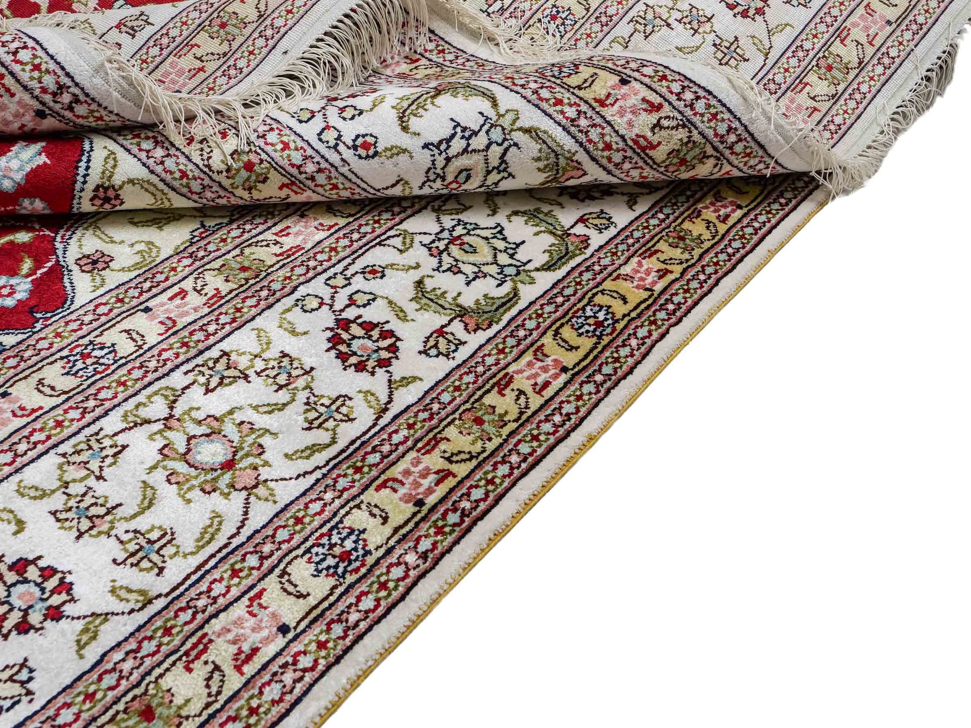 Feiner, handgeknüpfter China Nain Orientteppich aus Kunstseide, rot, weiß. 276x182 cm. Verkauf durch Jupiter Intl.