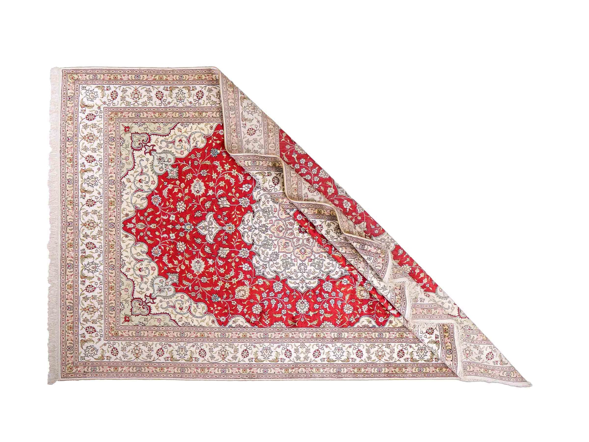 Feiner, handgeknüpfter China Nain Orientteppich aus Kunstseide, rot, weiß. 276x182 cm. Verkauf durch Jupiter Intl.