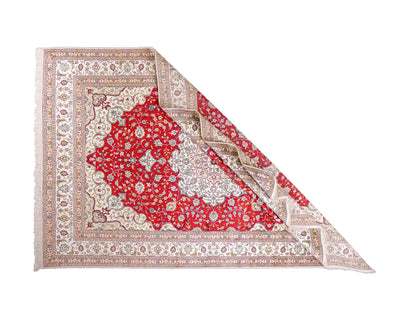 Feiner, handgeknüpfter China Nain Orientteppich aus Kunstseide, rot, weiß. 276x182 cm. Verkauf durch Jupiter Intl.