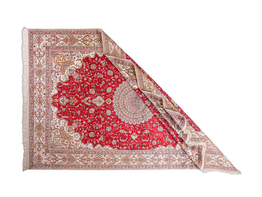 Feiner, handgeknüpfter China Nain Orientteppich aus Kunstseide, rot, creme, weiß. 278x183 cm. Verkauf durch Jupiter Intl.
