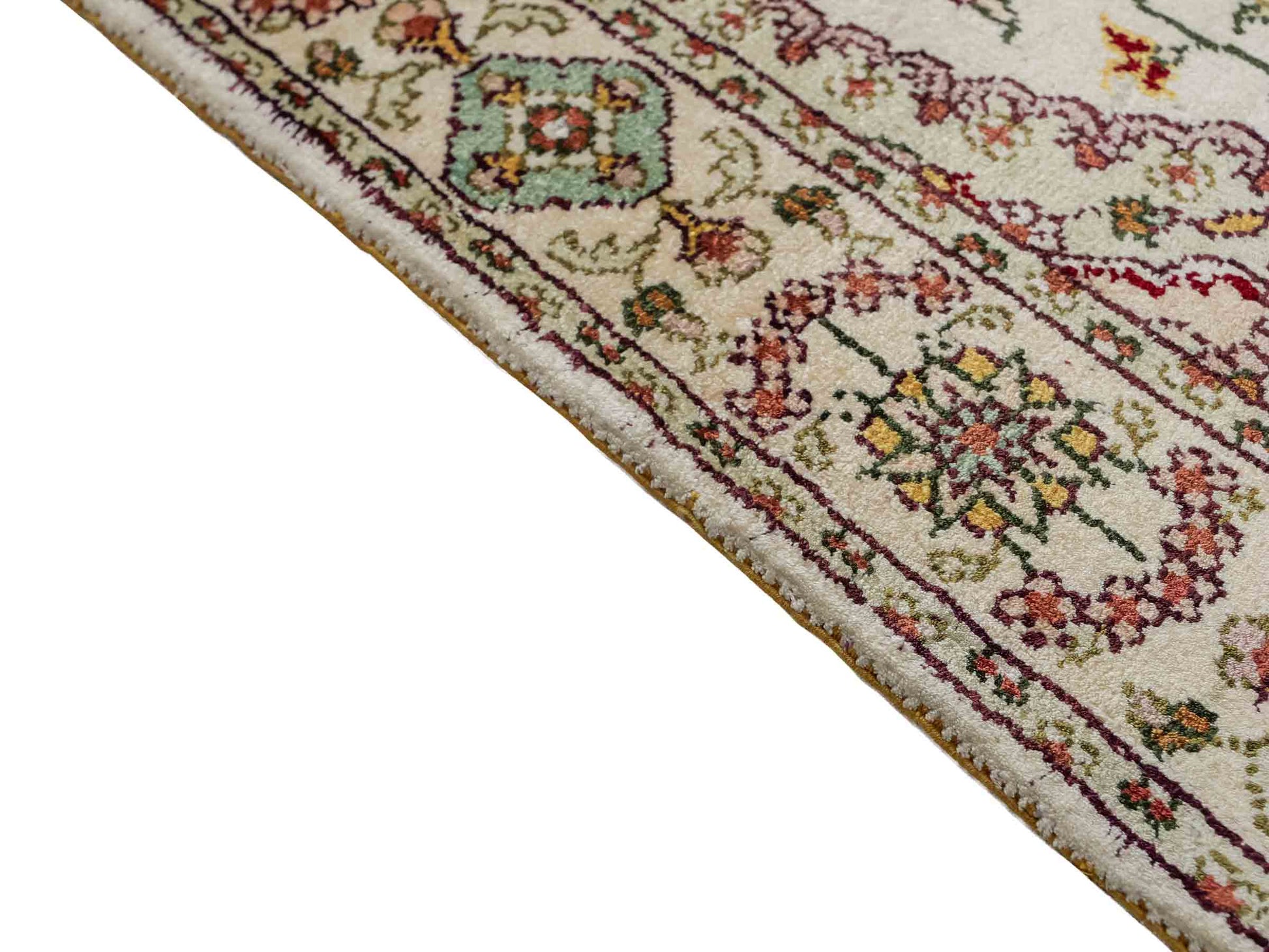 Feiner, handgeknüpfter, chinesischer Orientteppich mit Nain Design aus Kunstseide, creme, weiß. 89x59 cm. Verkauf durch Jupiter Intl.